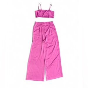House of Harlow 1960 pink satin cami wide leg pant set Revolve Large